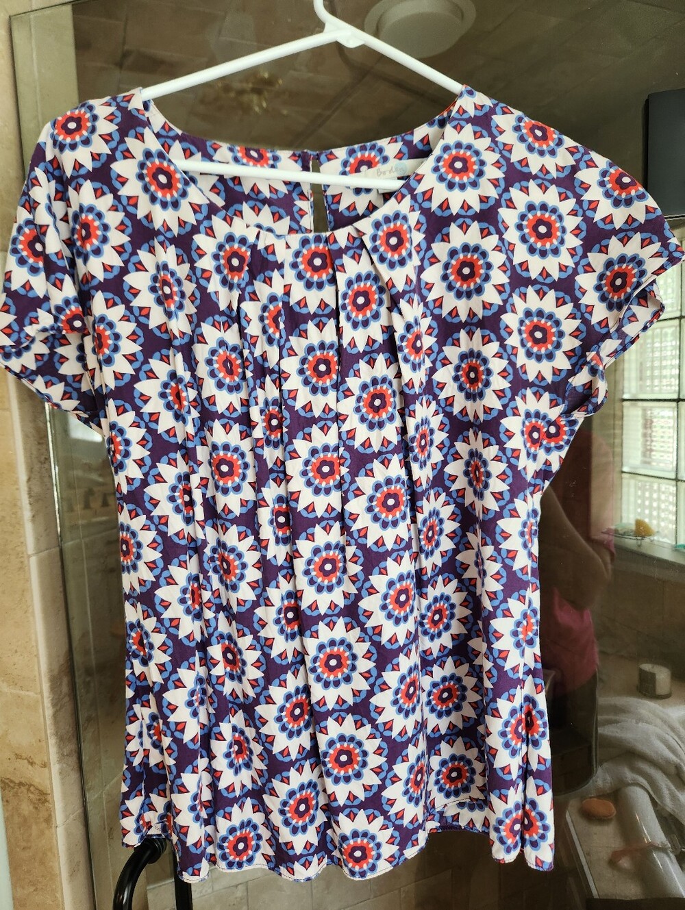 Boden Purple & Orange Floral Geometric Short Sleeve Blouse